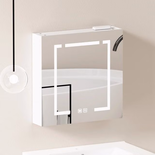 Mobile pensile MODFU con specchio e illuminazione LED in MDF e vetro bianco L: 72 cm, P: 24,5 cm, H: 73 cm