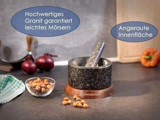 Mortaio con pestello in marmo grigio con impugnatura ergonomica Hanseküche