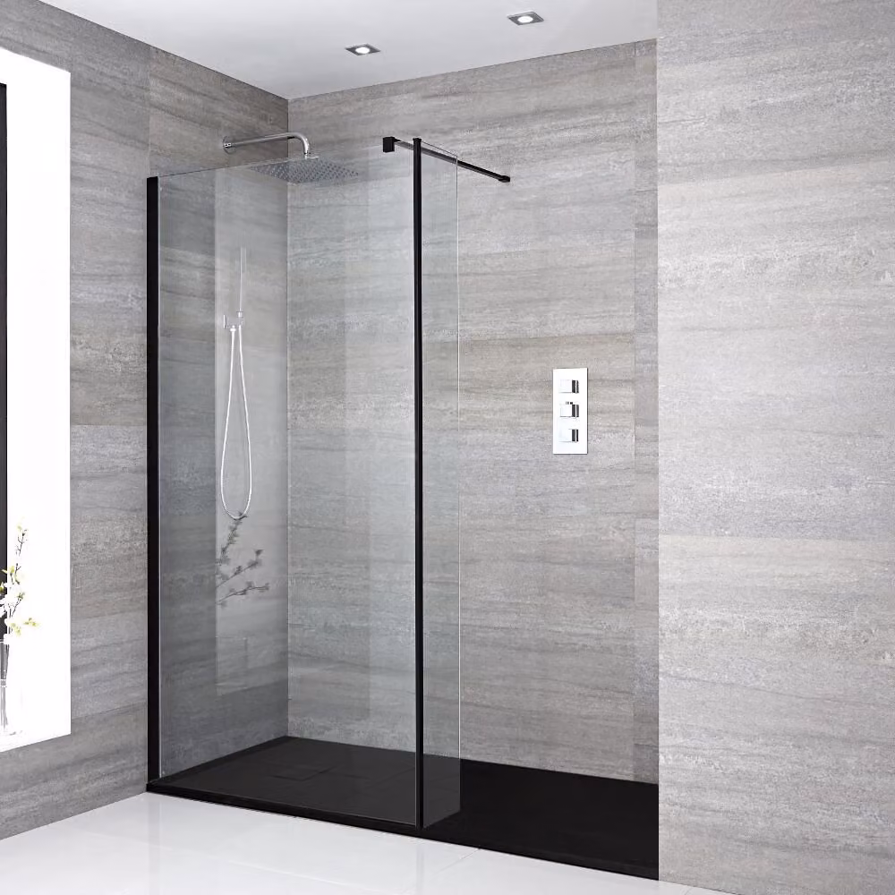 Box Doccia Walk-In a Nicchia con Piatto Doccia Ardesia e Parete Paraspruzzi (Opzionale) - Diverse Misure - Nox