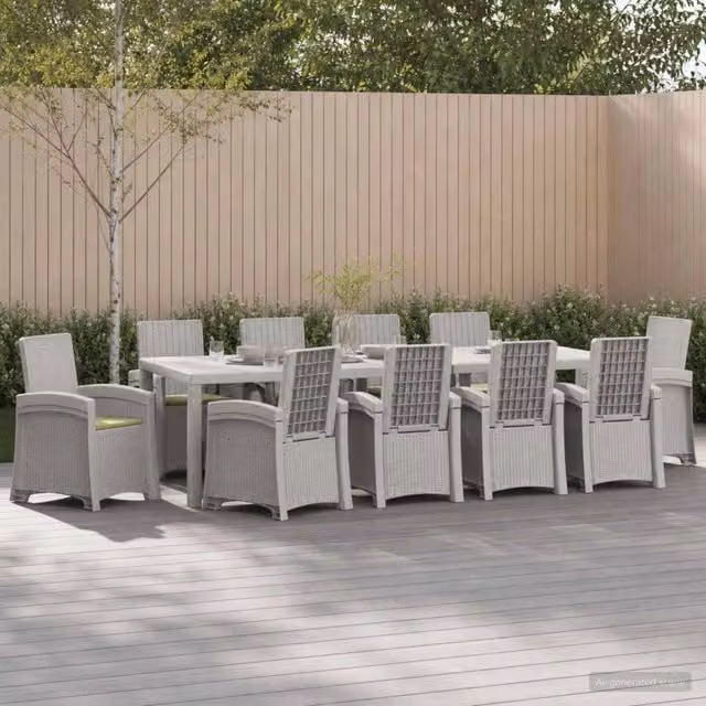 Set da pranzo da giardino moderno vidaXL in rattan sintetico bianco e beige, 11 pezzi