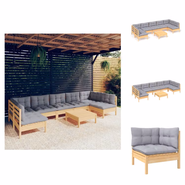 vidaXL Set di 8 pezzi da giardino con cuscini grigi in pino massiccio - Set di mobili da giardino