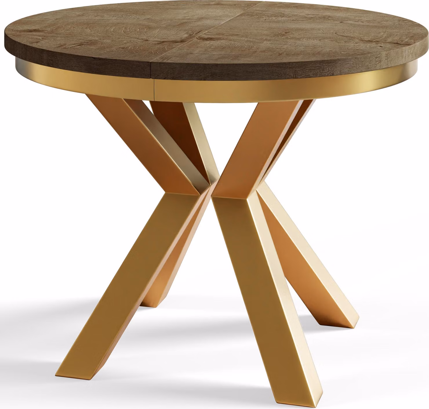 Tavolo rotondo per sala da pranzo LOFT, diametro tavolo allungabile: 100 cm/180 cm, colore tavolo da soggiorno: marrone scuro, con gambe in metallo color oro