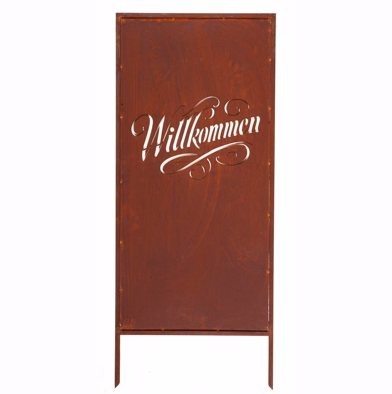 Paravento da Giardino in Acciaio Arrugginito « Willkommen » 120x50 cm Pannello Decorativo