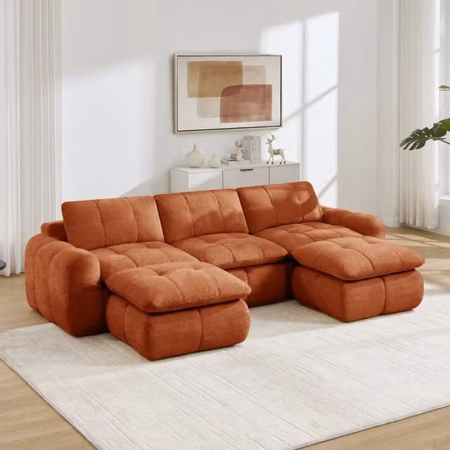 Divano modulare a U 264x160x68 cm senza struttura in chenille arancione