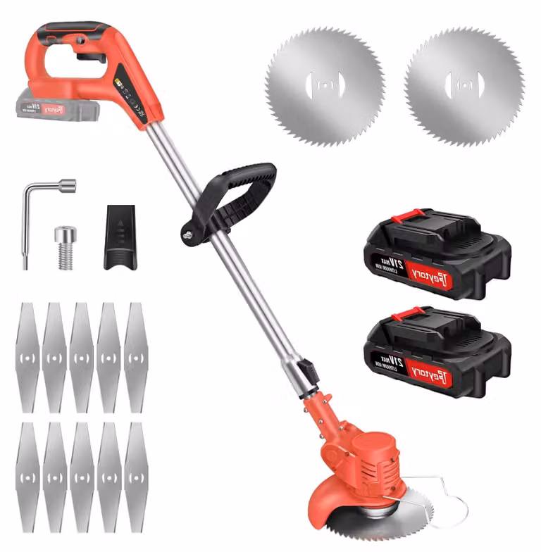 Tagliaerba a batteria - Tagliaerba ricaricabile - Batteria al litio - 2 batterie - Ideale per il giardino domestico - Colore: rosso