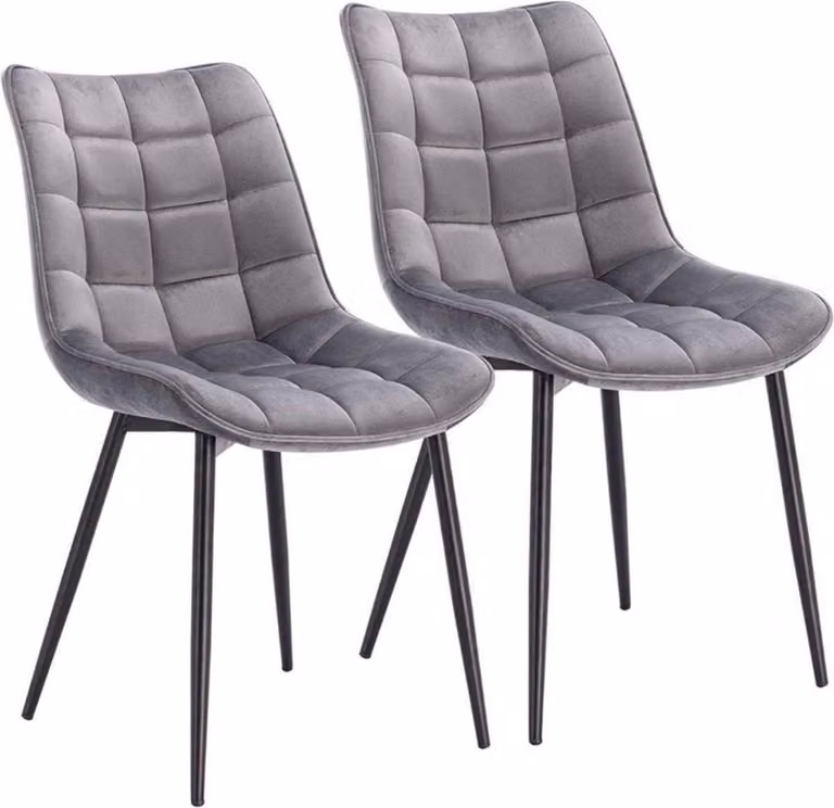 Set di 2 sedie da pranzo in velluto grigio chiaro – Sedia a secchiello – Sedia da pranzo e da cucina – Sedia da soggiorno – Sedia comoda – Design moderno