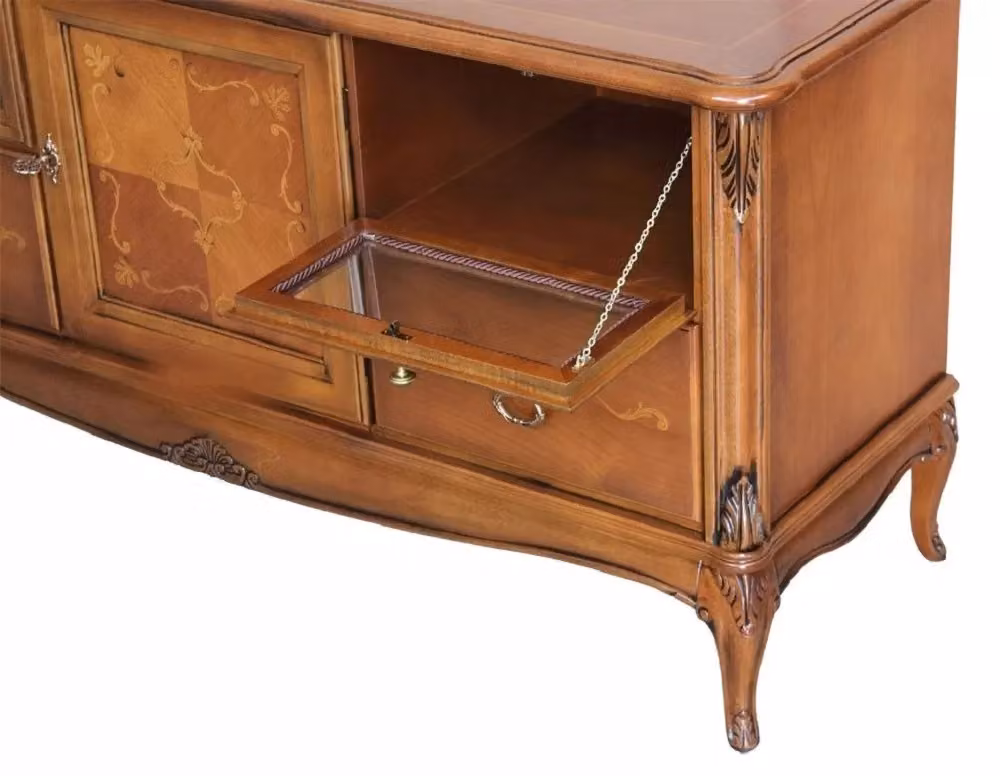 Porta TV classico in legno marrone Mobili 2G con 1 porta, 2 cassetti e 2 ribalte L: 141 cm, P: 47 cm, H: 70 cm – 2