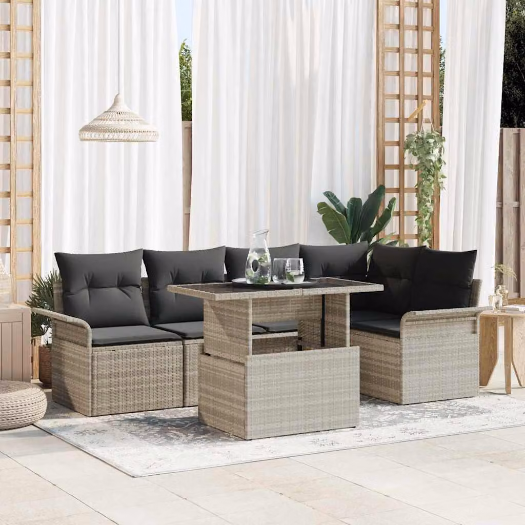 Maison Exclusive - Set Divano da Giardino 6 pcs Grigio chiaro polyrattan