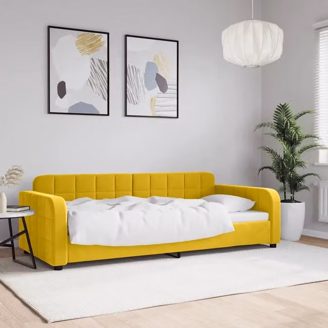 Letto da giorno moderno vidaXL in velluto giallo con struttura in metallo e legno
