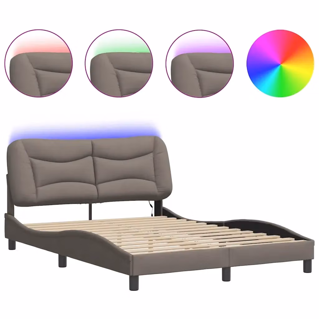 vidaXL Giroletto Hvar con LED e porte USB in tessuto Tortora L 140 x P 190 cm – 2