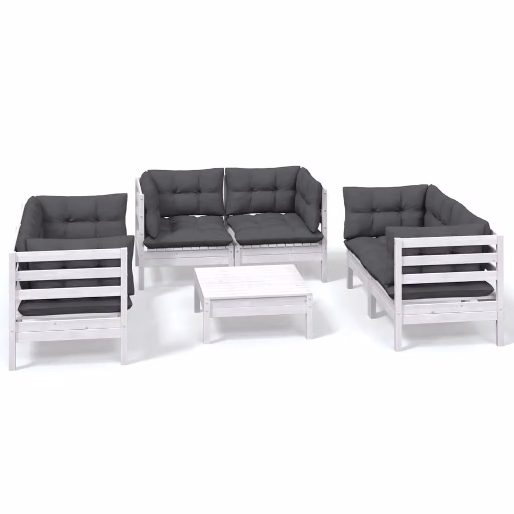 Set Salotto da Giardino 7pz con Cuscini Legno Massello di Pino