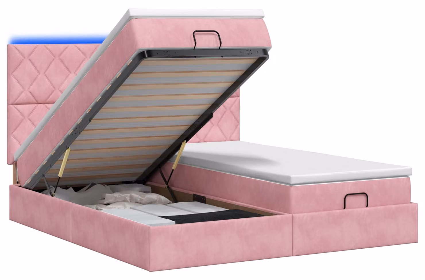 Pouf contenitore con materasso e luci LED rosa, 180 x 200 cm, rivestito in velluto