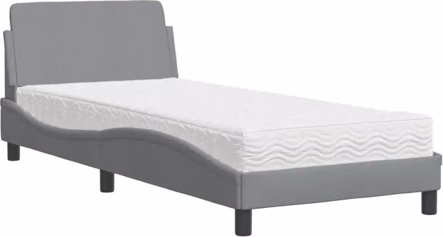 Letto singolo | Letto per adulti | Letto con Materasso Dover Grigio Chiaro 80x200 cm in Tessuto