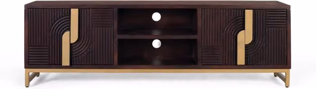 Mobile TV Giner Y Colomer in legno di mango marrone con base in metallo dorato in stile Art Deco