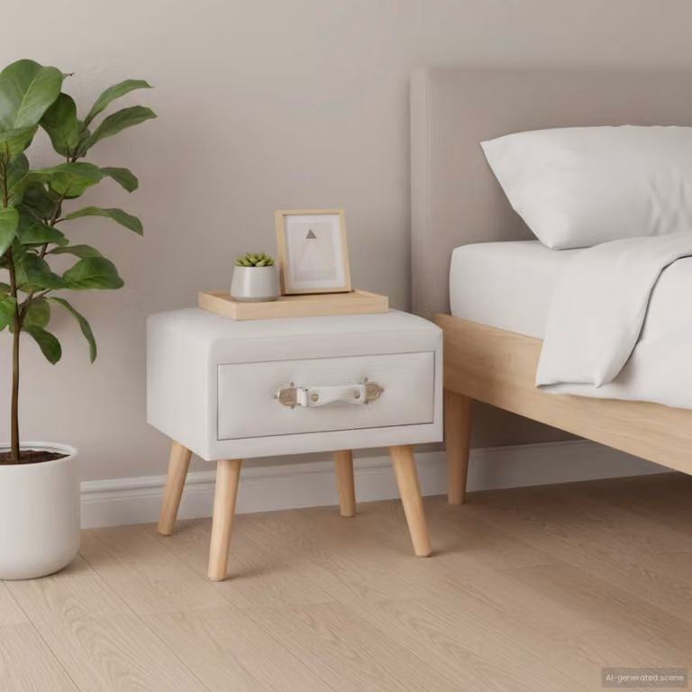 Comodino vidaXL Bianco in Similpelle e Legno di Pino L/P/H: 40 x 35 x 40 cm