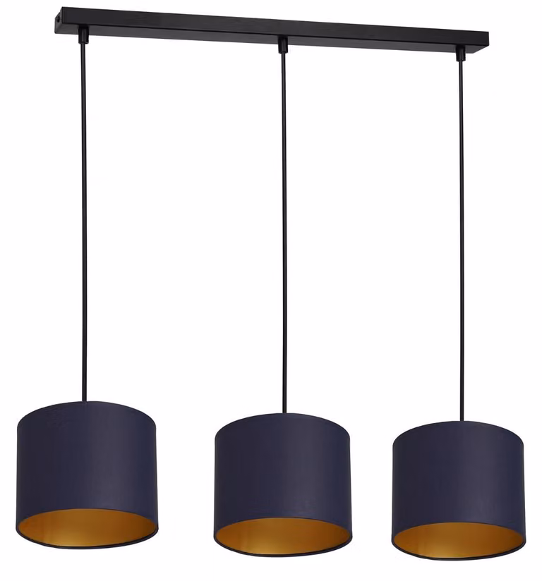 Lampada a sospensione Soho, cilindrica, lunga 3fl blu/oro