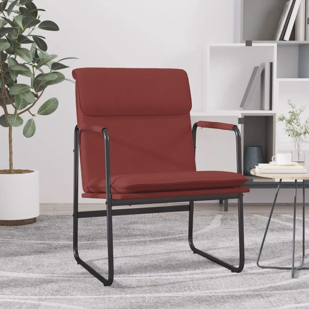 Sedia Lounge vidaXL in similpelle rossa con struttura in metallo, L 55 cm x P 64 cm x H 80 cm