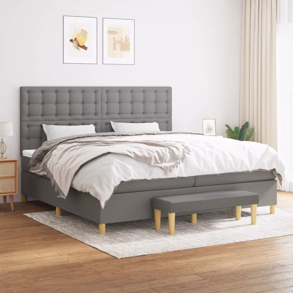 vidaXL Letto Ibrido Moderno con Struttura Imbottita e Testiera in Grigio e Bianco L/P/H: 200 x 200 x 128 cm – 1
