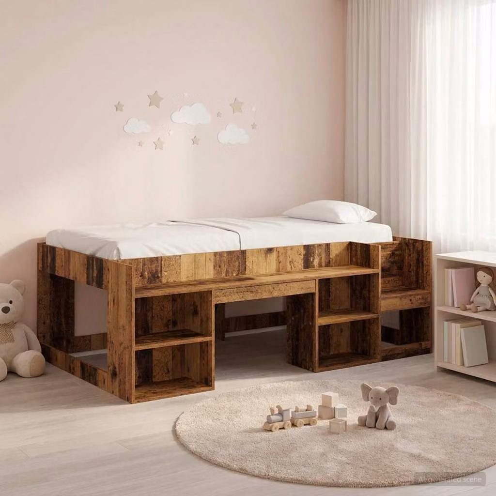 Letto singolo rialzato per bambini vidaXL in legno marrone con scomparti laterali L: 193.5 cm, P: 120 cm, H: 65 cm