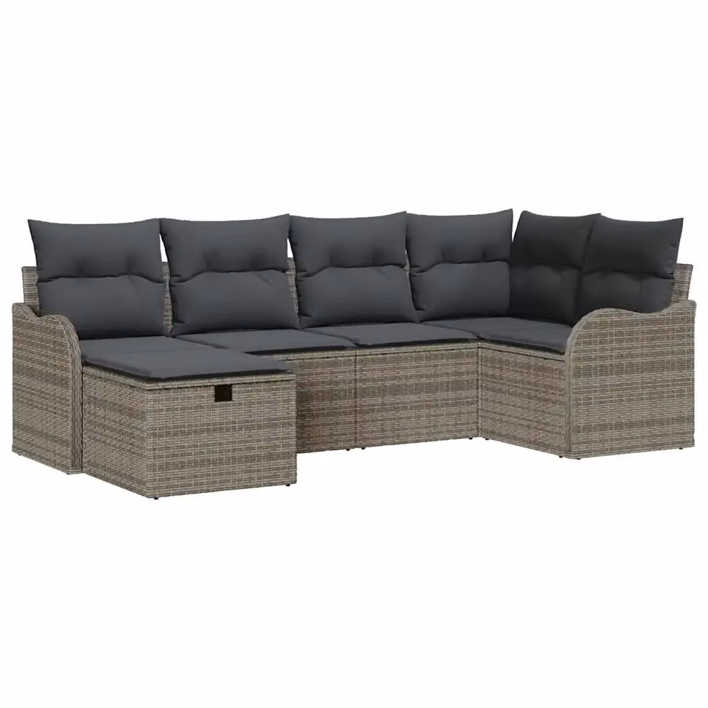 Set Divano da Giardino a L vidaXL in Poly Rattan con Cuscini Grigio e Beige, 6 Pezzi – 2