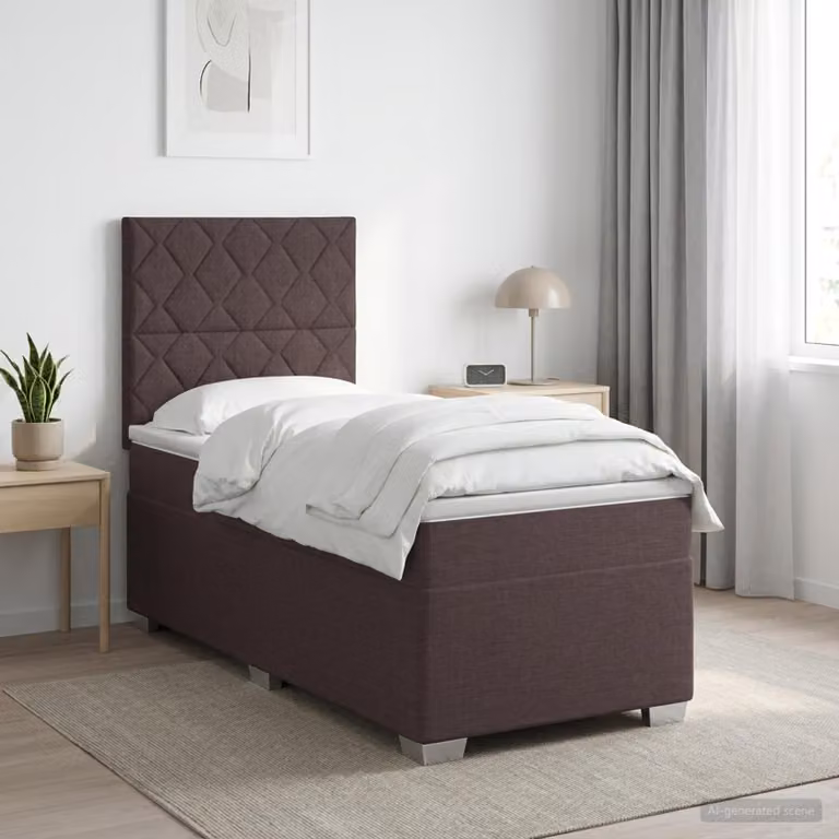 Letto box spring con materasso ibrido vidaXL in tessuto marrone e bianco L/P: 190 x 90 cm