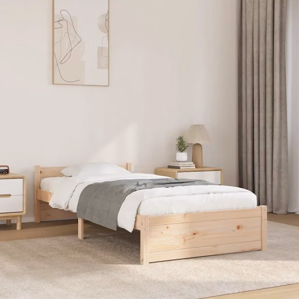 Letto singolo per adulti in legno massello di pino color marrone con doghe fisse L/P/H: 205.5 x 90 x 76.7 cm – 2