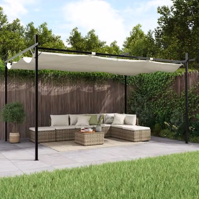 Pergola con Tetto Retrattile Crema 395x292x230 cm 360117