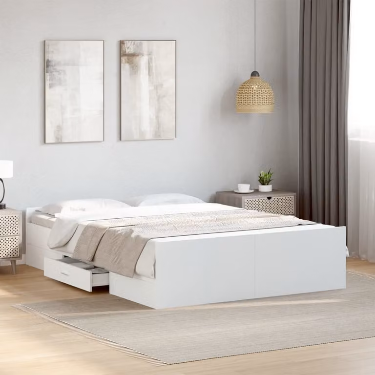 vidaXL Giroletto con Cassetti Bianco in Legno Multistrato L: 140 cm, P: 190 cm