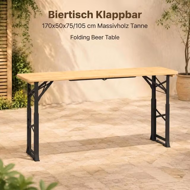 Folding Beer Table 170x50x75/105 Cm Solid Fir Wood
