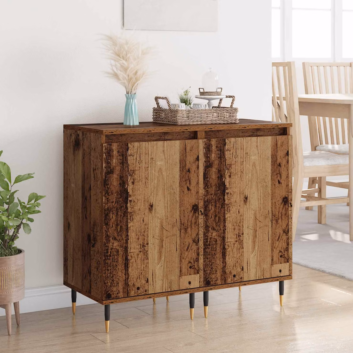 Set di 2 credenze moderne vidaXL in legno vecchio e metallo, colore marrone, L 40 cm x P 35 cm x H 70 cm