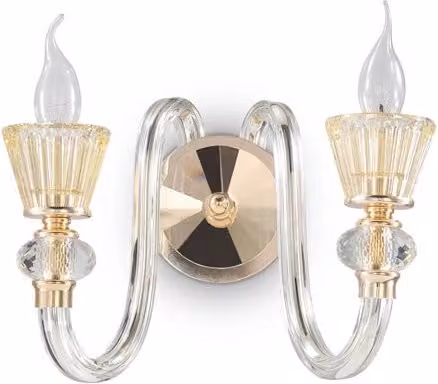 Applique Classica Strauss IDEAL LUX in Vetro e Metallo Oro con 2 Luci E14