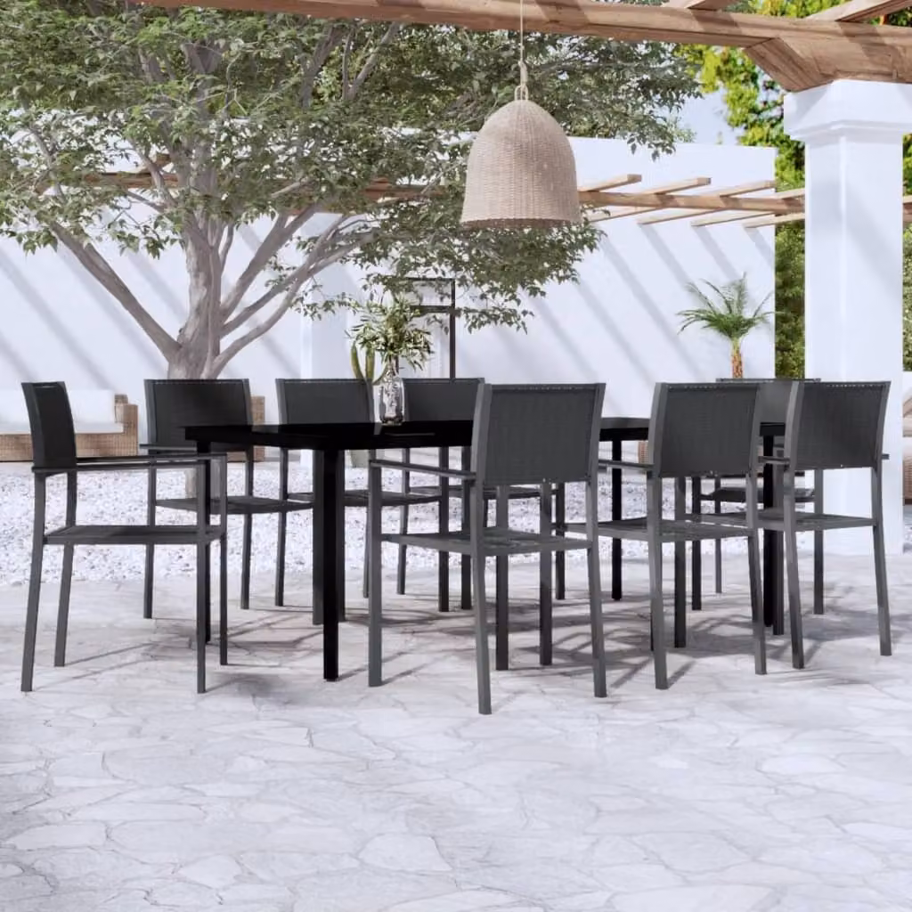 The Living Store 9 pezzi. Set da pranzo da giardino Nero