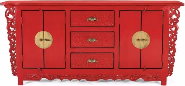Credenza in legno di mango rosso con stile orientale per il tuo soggiorno – 1