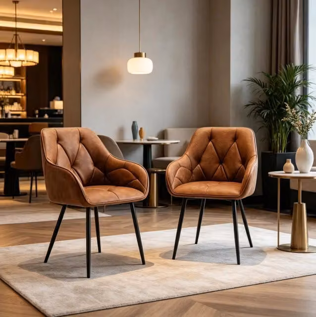 Set di 2 sedie da pranzo con braccioli in ecopelle marrone