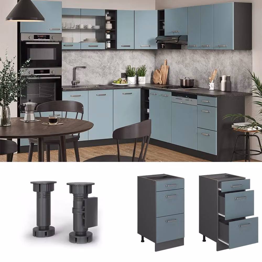 Mobiletto base per cucina Vicco R-Line Grigio-blu/Antracite con cassetti, senza piano di lavoro, L: 40 cm – 2
