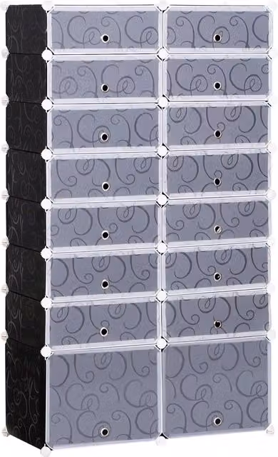 Scarpiera Modulare Homcom con 16 Cubi e 6 Ripiani, Design Moderno Bianco e Nero, L/P/H: 95 x 37 x 160 cm