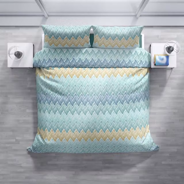 Completo copripiumino e federe DaunenStep Joy in cotone mako satin, fantasia grafica blu, L: 135 cm x P: 200 cm e federe 60 x 80 cm