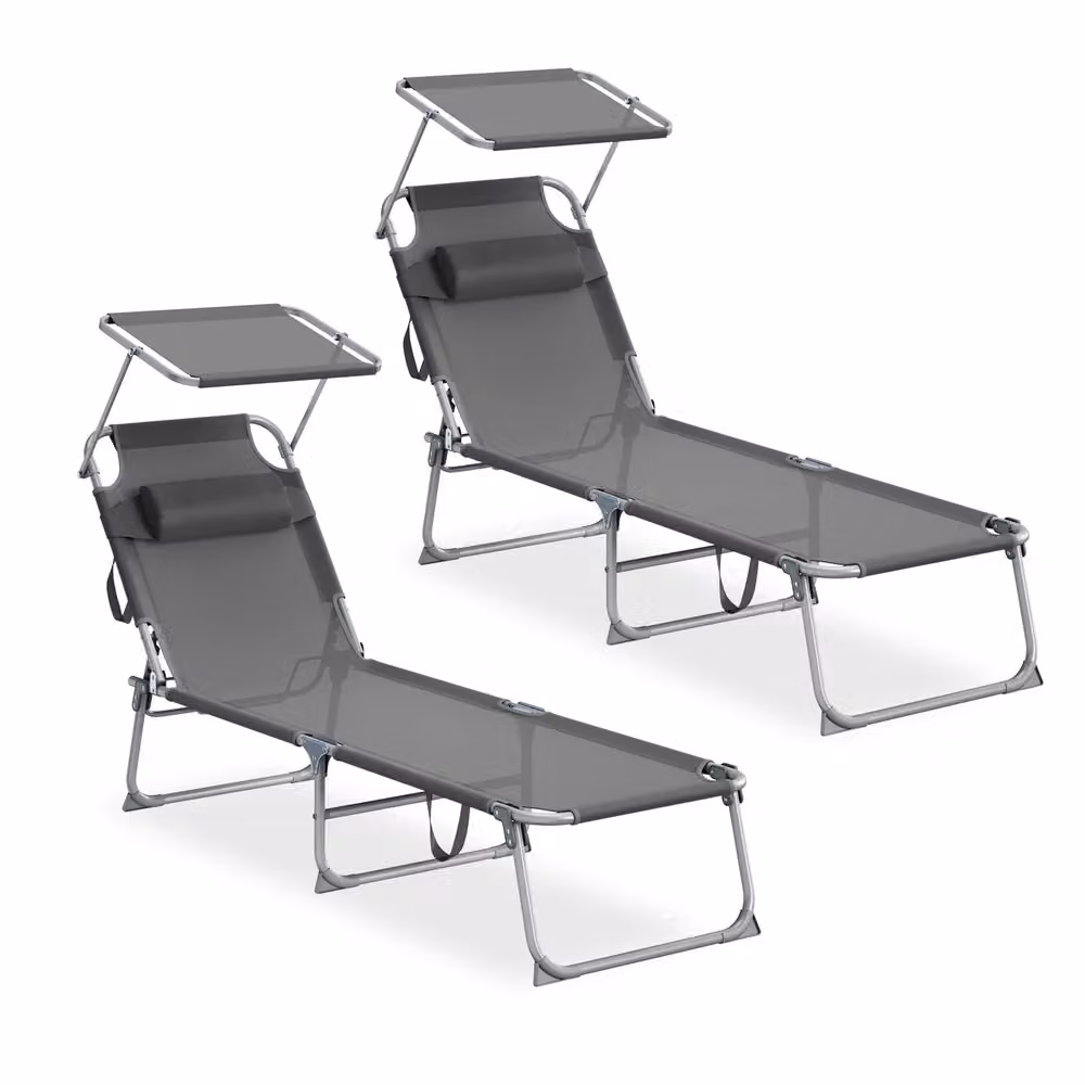 Set da 2 Sedie a Sdraio Pieghevoli con Schienale Regolabile, Grigio
