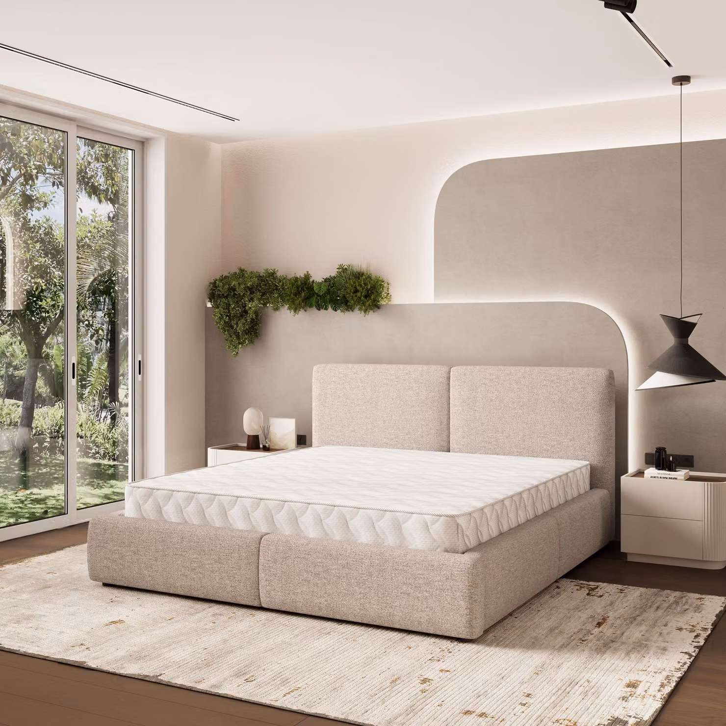 Letto imbottito Masseno FELURO 180x200 cm, letto imbottito con cassettiera -beige, NEVE 04