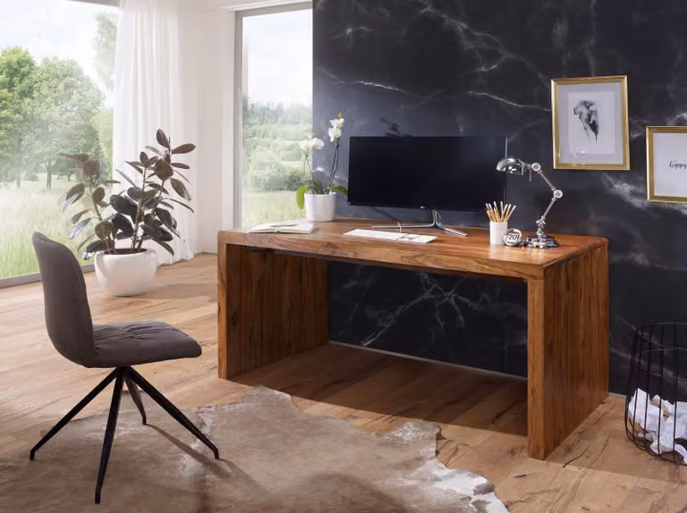 Scrivania BOHA in legno massello di sheesham, 140 cm, scrivania per computer in vero legno, scrivania da ufficio in stile rustico