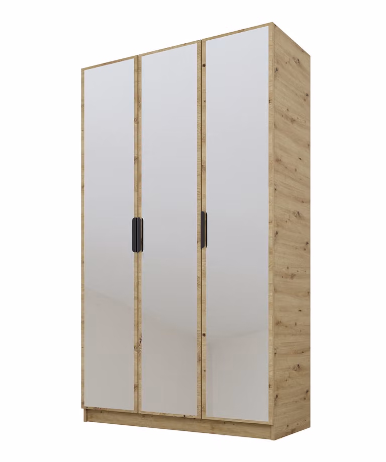 PAWS MOBEL Armadio inclinabile in rovere Artisan 120x52x200 cm, armadio a tre ante aperto con specchi sui frontali, ripiani e appendiabiti
