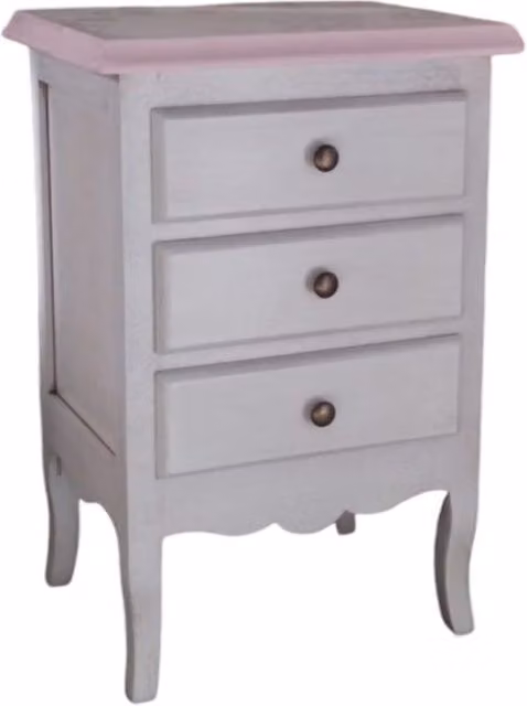 Comodino Mobili 2G in legno shabby chic bianco anticato con 3 cassetti e decori rosa L: 42 cm, P: 34 cm, H: 64 cm – 1