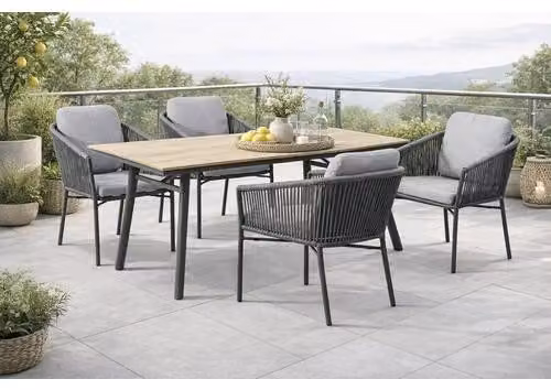 Destiny LUCCA SAN MARINO Set di sedute 4 poltrone + tavolo 180x90 cm, rettangolare, color legno