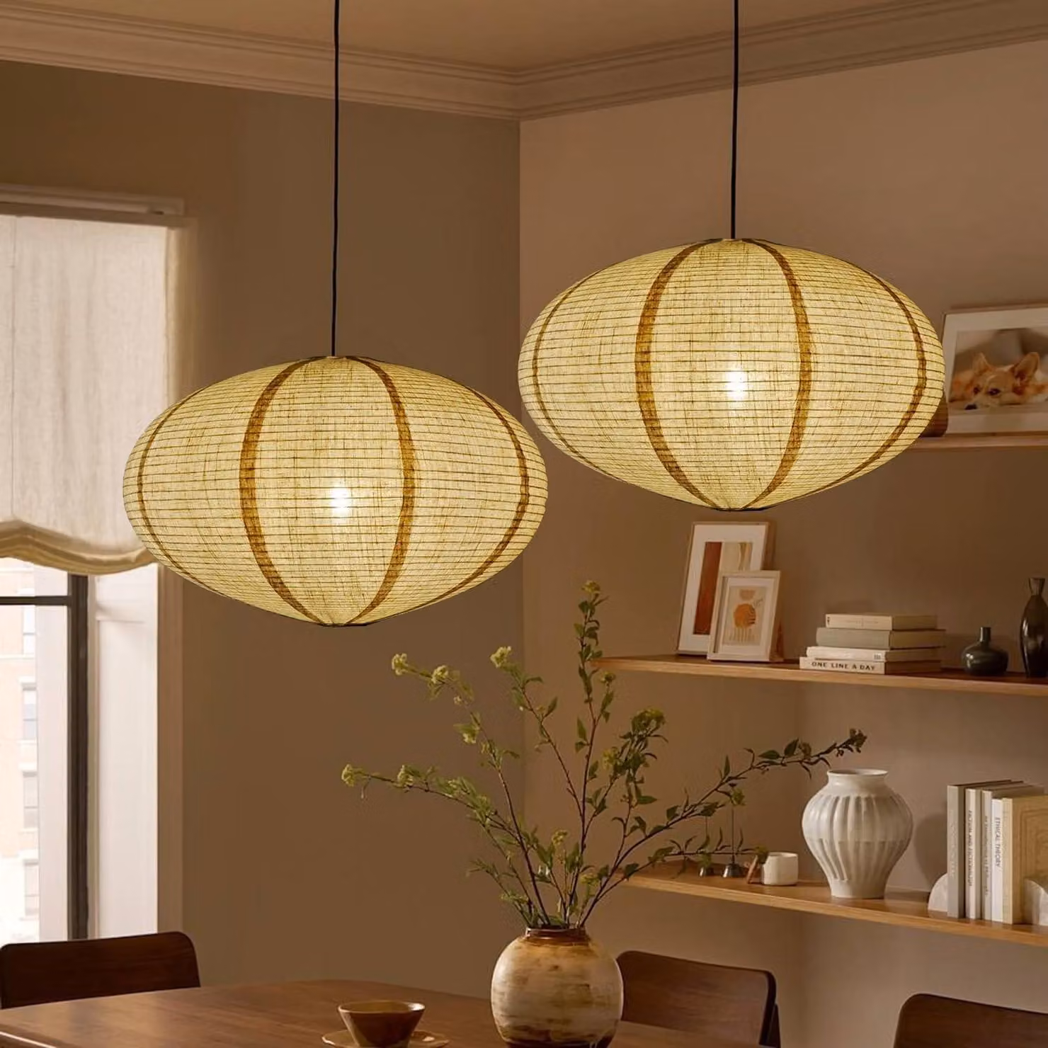 Solidchoice - Set di 2 paralumi ovali in lino per lampade a sospensione