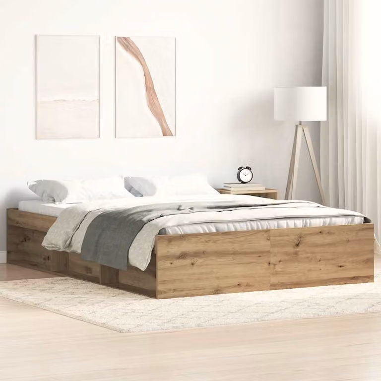 vidaXL Giroletto in legno di pino marrone con doghe fisse L/P/H: 203 x 160 x 35 cm