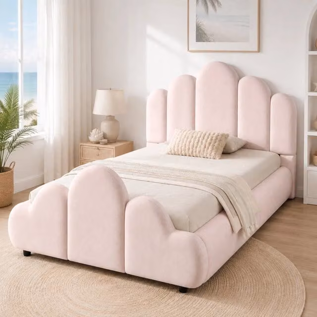 Letto per bambini 90x200 cm con rete inclusa e rivestimento in velluto rosa