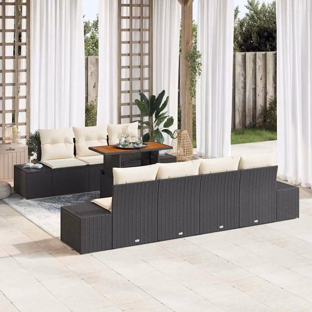 Maison Exclusive - Set da giardino composto da 8 pezzi, divano in rattan sintetico nero