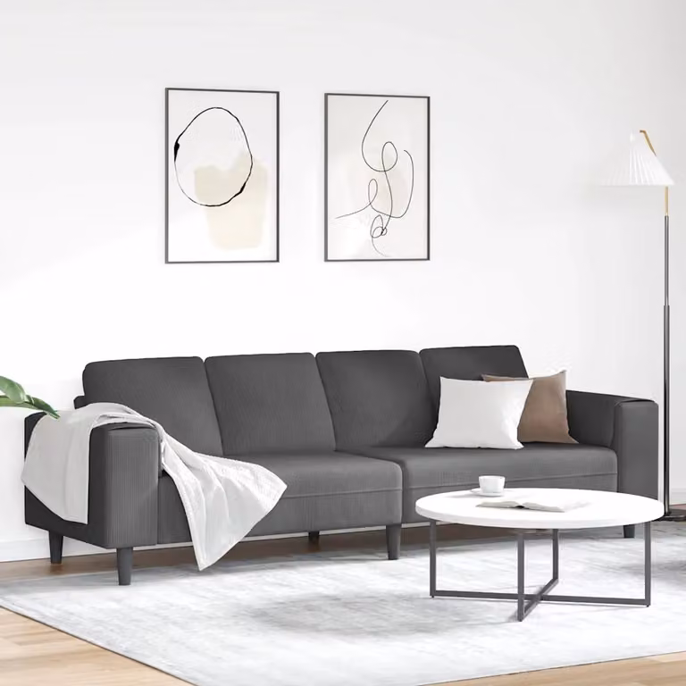 Divano moderno a forma di U vidaXL in tessuto cord grey L: 250 cm, P: 77 cm, H: 76 cm