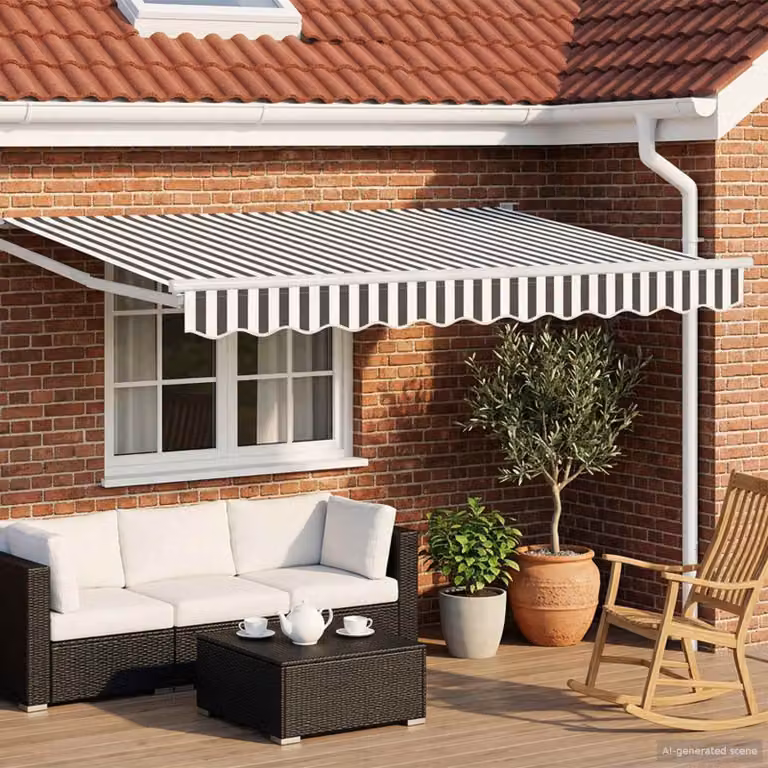 Tenda retrattile vidaXL con bracci pieghevoli in alluminio, colore antracite e bianco, L: 350 cm x P: 200 cm