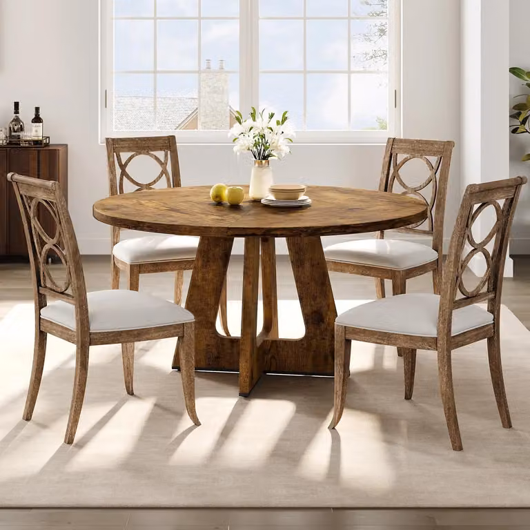 Tavolo rotondo da pranzo - Tavolo in legno di 120 cm - Base a colonna - Adatto per 4-6 persone - Design moderno e minimalista - Colore marrone vintage